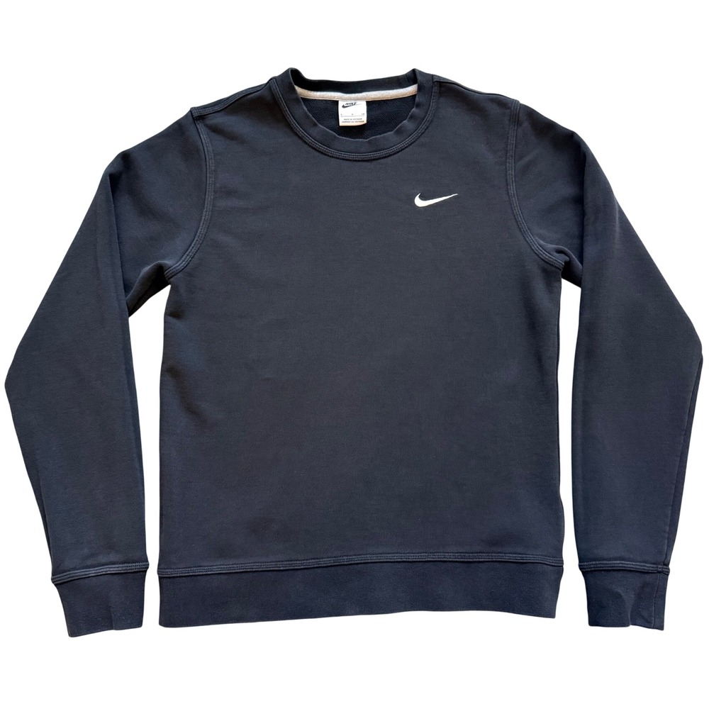 Nike Kids Sportswear Crewneck Sweatshirt Black Cotton‎ Swoosh 637902-010 Size S